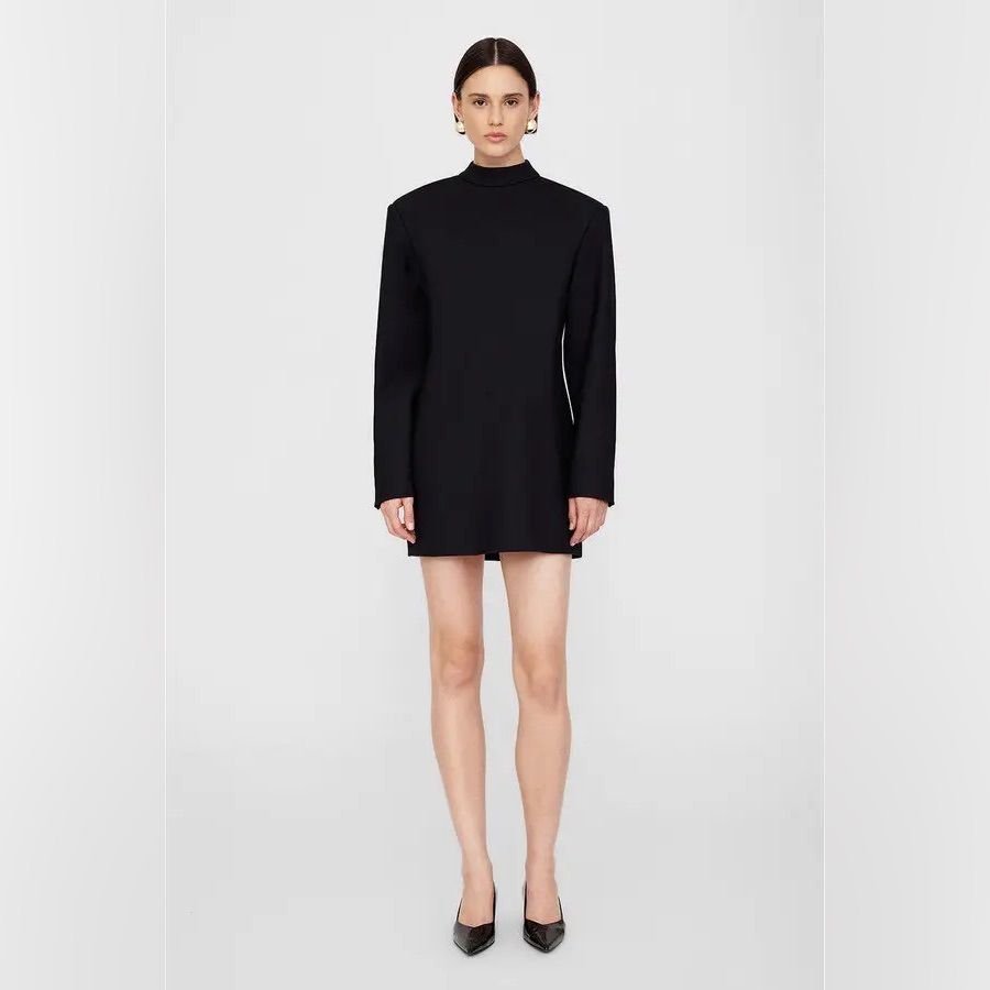 Anine Bing Adeline Wool Blend Mini Dress Elegant Black Women's Dress